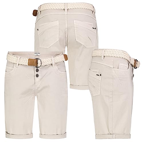 Damen Short Bermuda Kurze Hose Sommer Chino Stoff Hose mit Gürtel Neu, Hosengröße:3XL (46), Farbe:Beige von Stitch & Soul