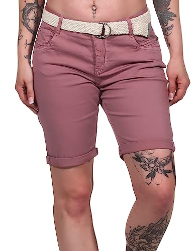 Stitch & Soul Damen Shorts LSS-107 Bermuda inkl. Stoffgürtel Dark Rose S von Stitch & Soul