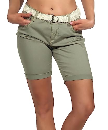 Stitch & Soul Damen Shorts LSS-107 Bermuda inkl. Stoffgürtel Middle Green XL von Stitch & Soul