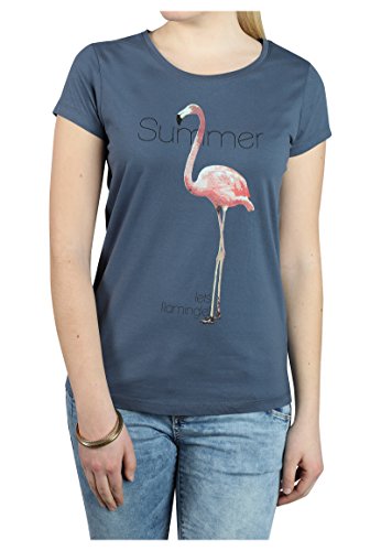 Stitch & Soul Damen T-Shirt mit Flamingo Sommer Print Middle-Blue L von Stitch & Soul