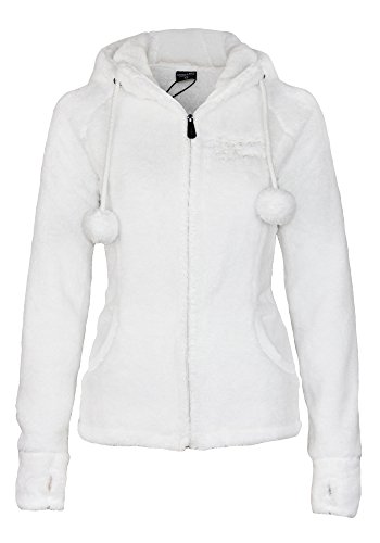 Stitch & Soul Damen Teddy Fleecejacke mit Kapuze und Öhrchen | Warme Flauschjacke mit hohem Kragen, Größe:L, Farbe:White von Stitch & Soul