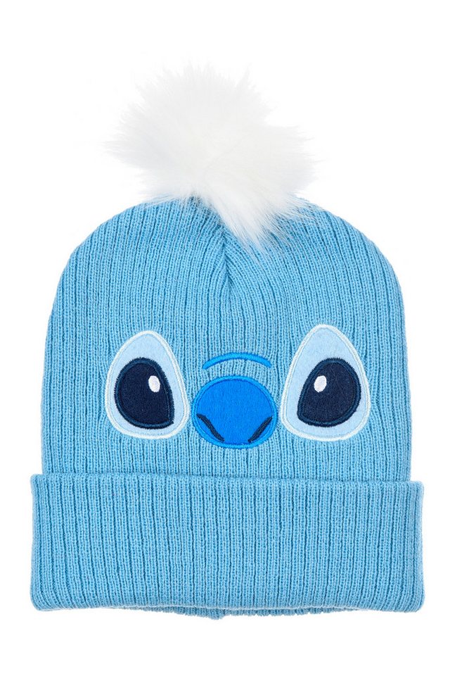 Stitch Bommelmütze Disney Stitch Wintermütze für Kinder, Hellblau mit Bommel, 52-54 cm von Stitch