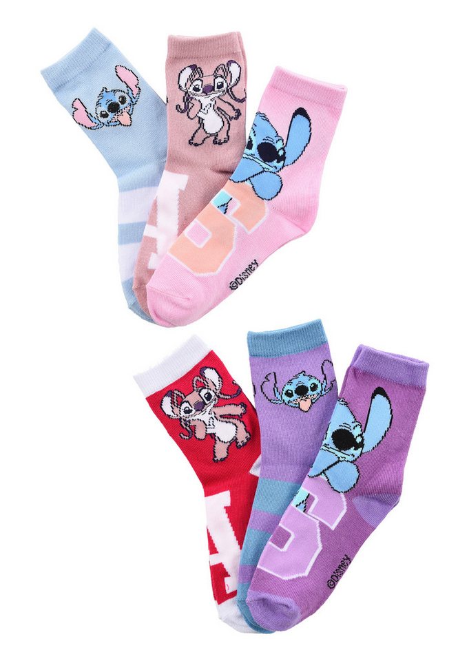 Stitch Socken Mädchen Socken 6er Pack – Bunte Baumwollsocken (3-Paar) von Stitch
