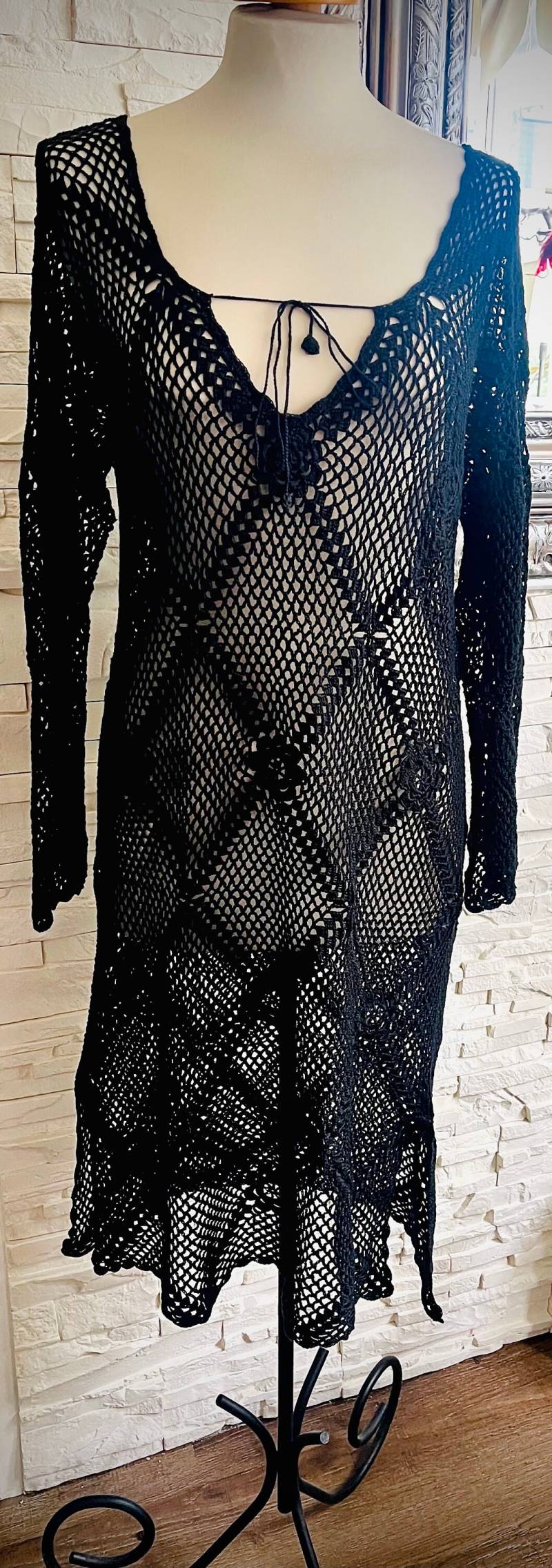 Handgefertigtes Boho-strandkleid Aus Baumwolle, Größe 36-40, Schwarz von StitchSonata