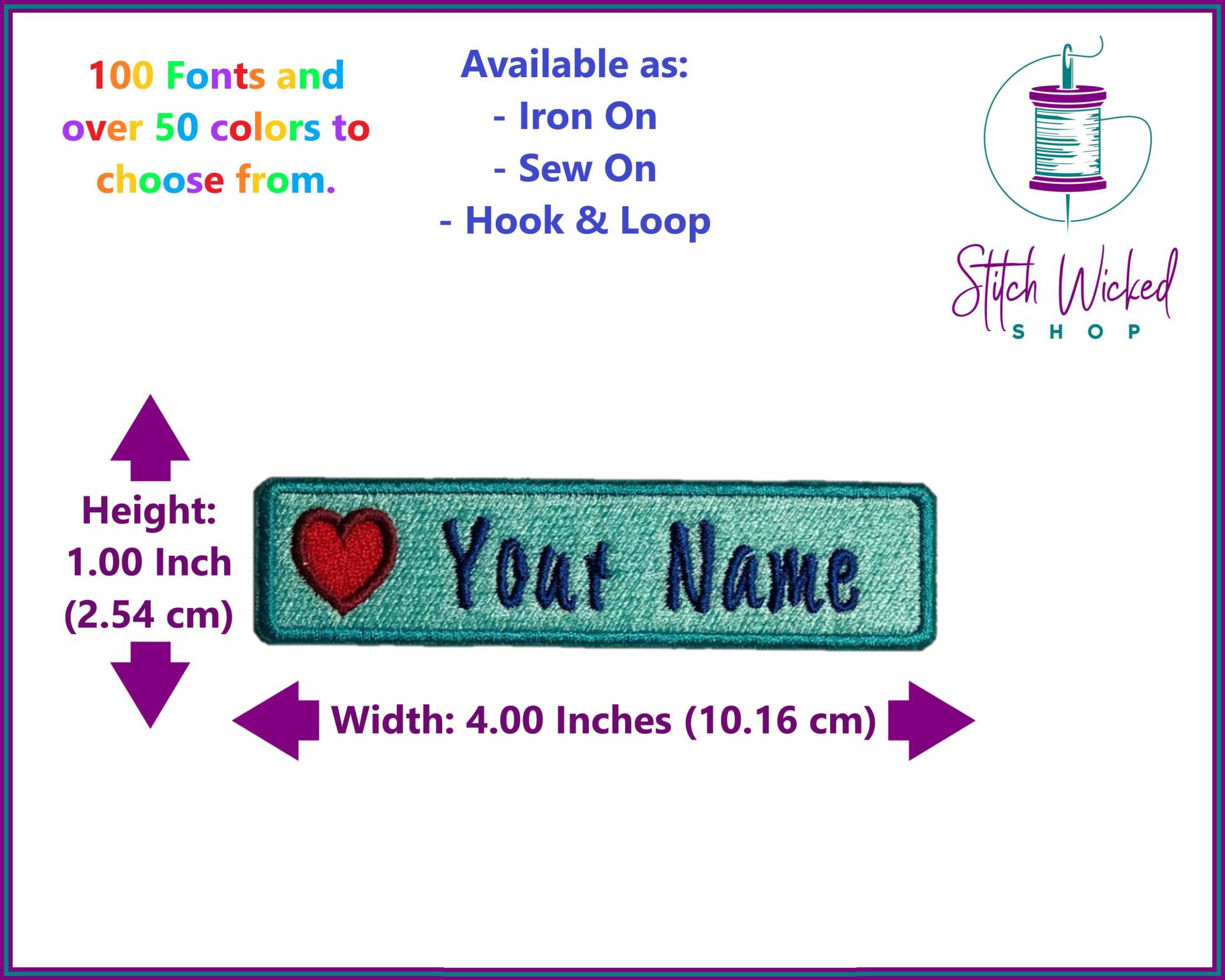 Individuell Gesticktes Herz Namensaufnäher, 1 X 4 Individuell Namensschild, Personalisiertes Namensband, Namensaufnäher Für Jacke von StitchWickedShop