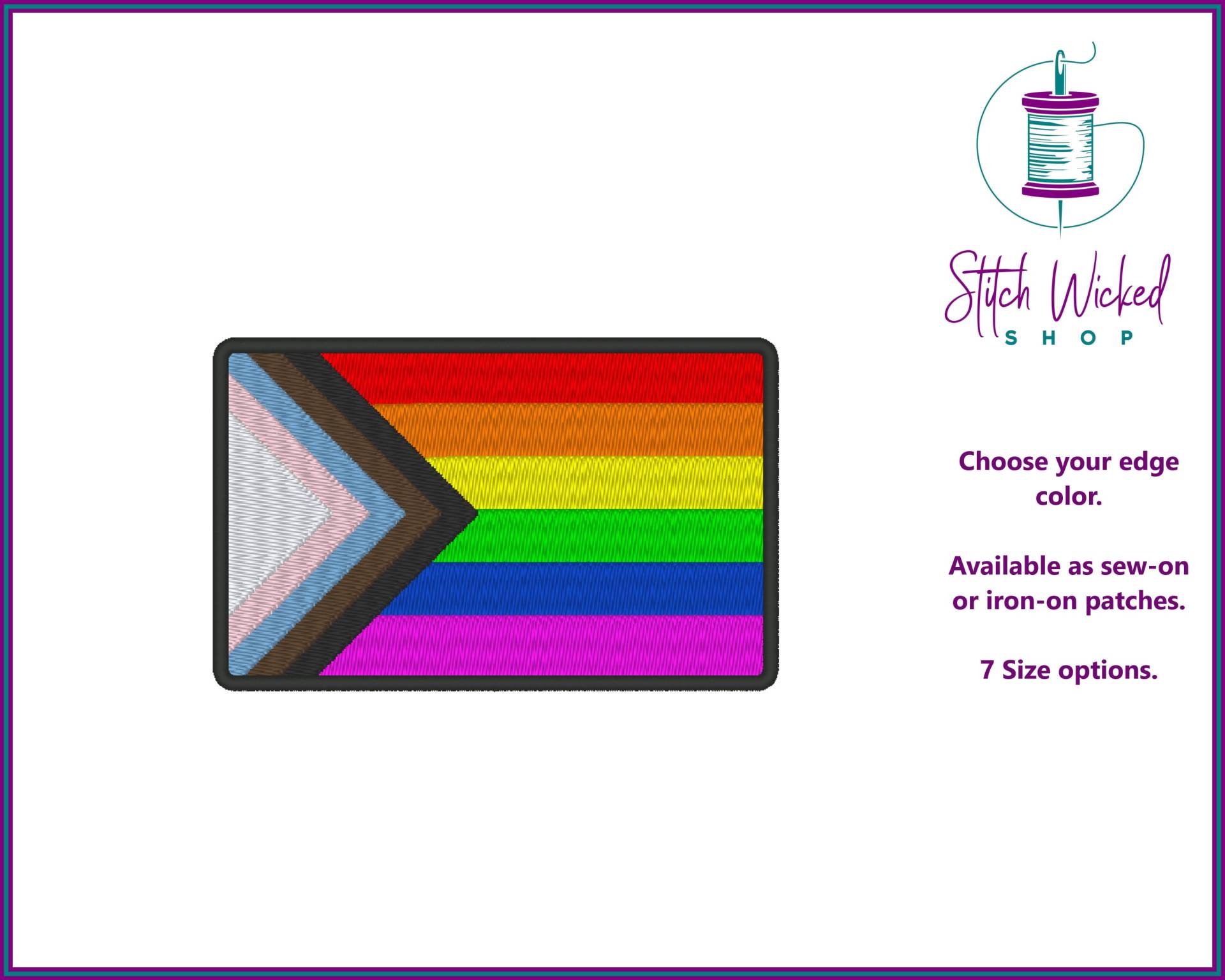 Progress Pride Flagge Bestickter Aufnäher, Lgbtq Patches, Gay Regenbogen Geschenk, Aufbügler Oder 7 Größen von StitchWickedShop