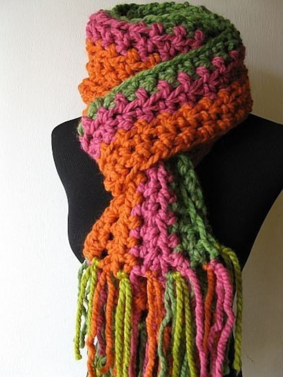 Handgefertigter Grobstrick Häkelschal Boho Gestreifte Wollmischung Handgefertigter Grobstrick Häkelschal Boho Gestreifte Wollmischung von StitchedByKimmie