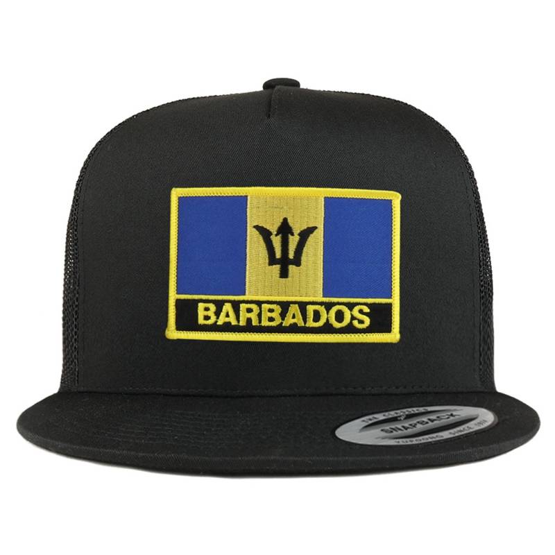 stitchfy Barbados Flagge 5 Panel Flatbill Trucker Mesh Cap von Stitchfy
