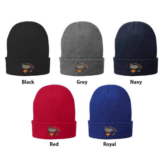 stitchfy Halloween Katze Bestickte Winter Gefaltet Lange Mütze | Sf-Log170-Mgc-5100 von Stitchfy