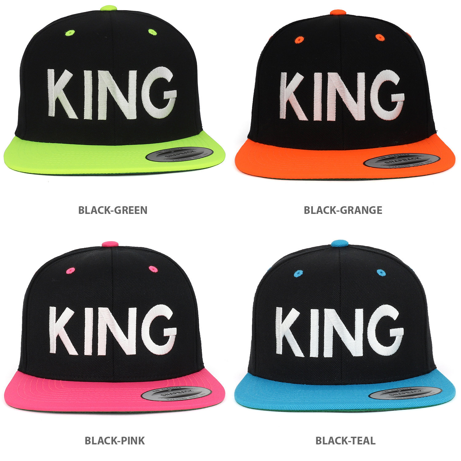 stitchfy King Bestickte Premium 2-Ton Flat Bill Snapback Cap von Stitchfy