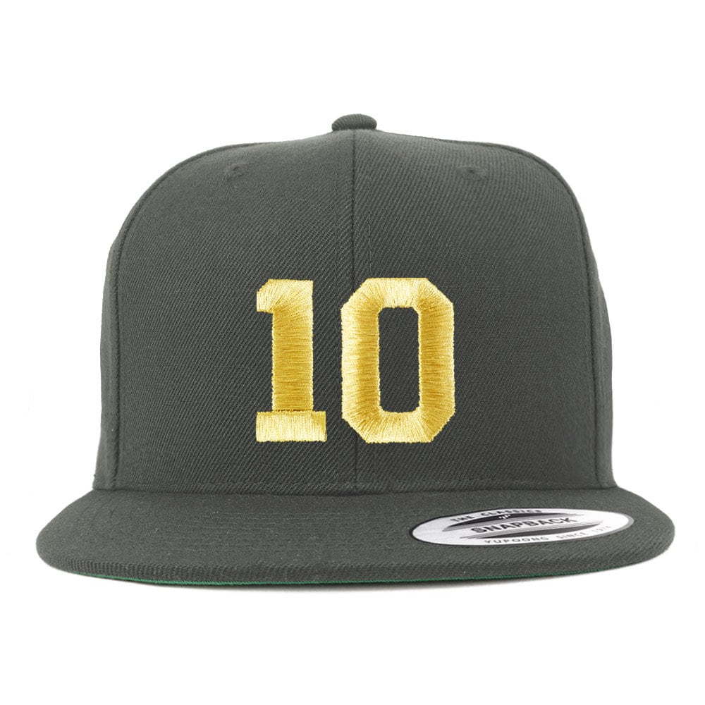 stitchfy Number 10 Goldfaden Bestickte Flat Bill Snapback-Kappe | Sf-Txt215-G-Flx-6089M von Stitchfy