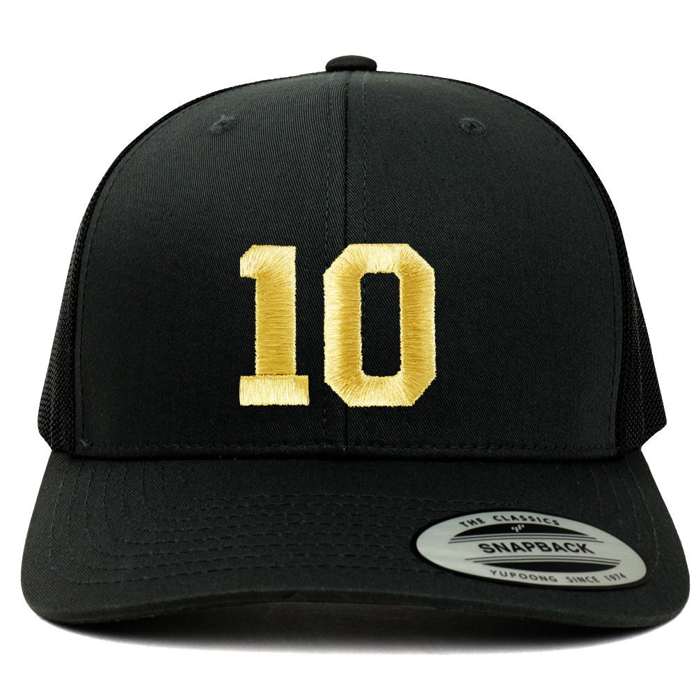 stitchfy Number 10 Goldfaden Bestickte Retro Trucker Mesh Baseballkappe | Sf-Tt215-G-Flx-6606 von Stitchfy