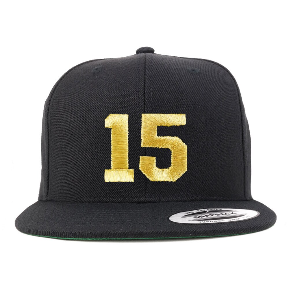 stitchfy Number 15 Goldfaden Bestickt Flat Bill Snapback Cap | Sf-Txt220-G-Flx-6089M von Stitchfy