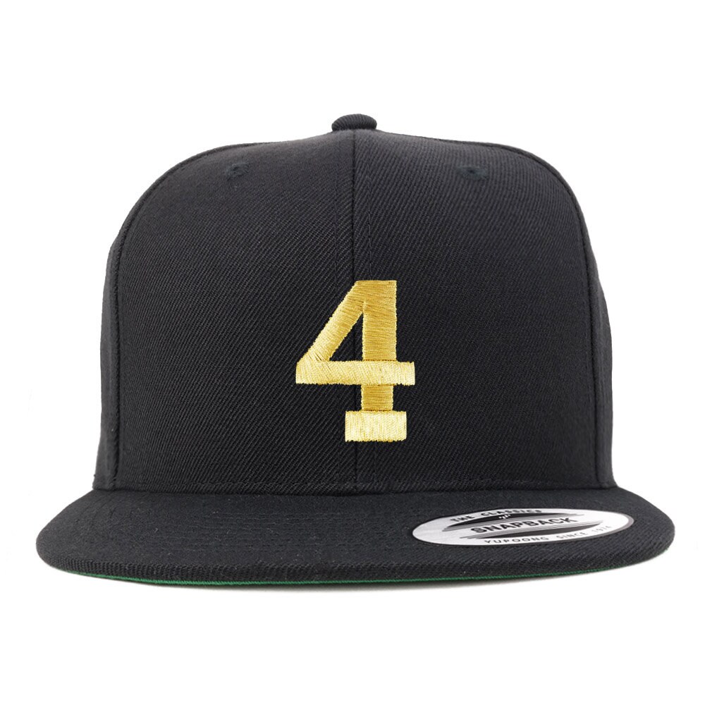 stitchfy Number 4 Goldfaden Bestickte Flat Bill Snapback Cap | Sf-Txt208-G-Flx-6089M von Stitchfy