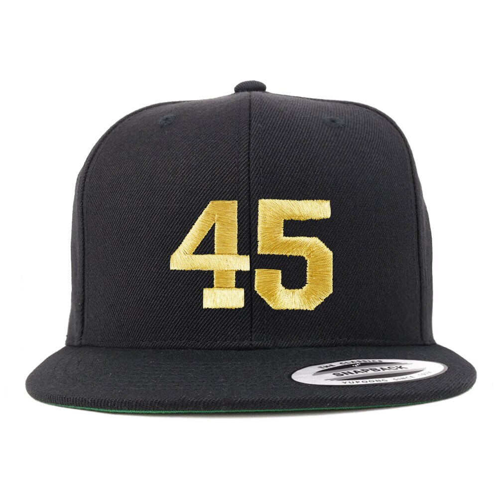 stitchfy Number 45 Goldfaden Bestickt Flat Bill Snapback Cap | Sf-Txt250-G-Flx-6089M von Stitchfy