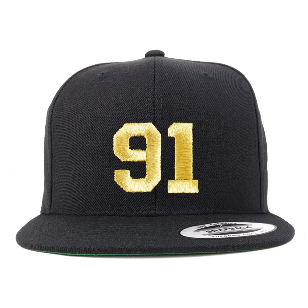 stitchfy Number 91 Goldfaden Bestickt Flat Bill Snapback Cap | Sf-Txt296-G-Flx-6089M von Stitchfy