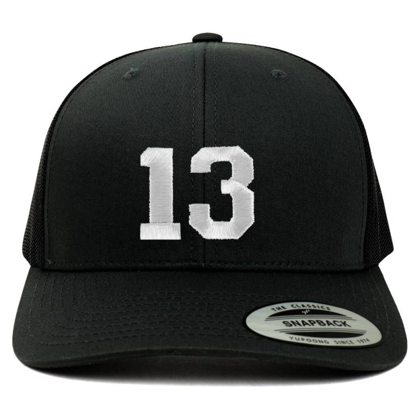 stitchfy Nummer 13 Weißer Faden Bestickt Retro Trucker Mesh Baseball Cap | Sf-Txt218-Flx-6606 von Stitchfy