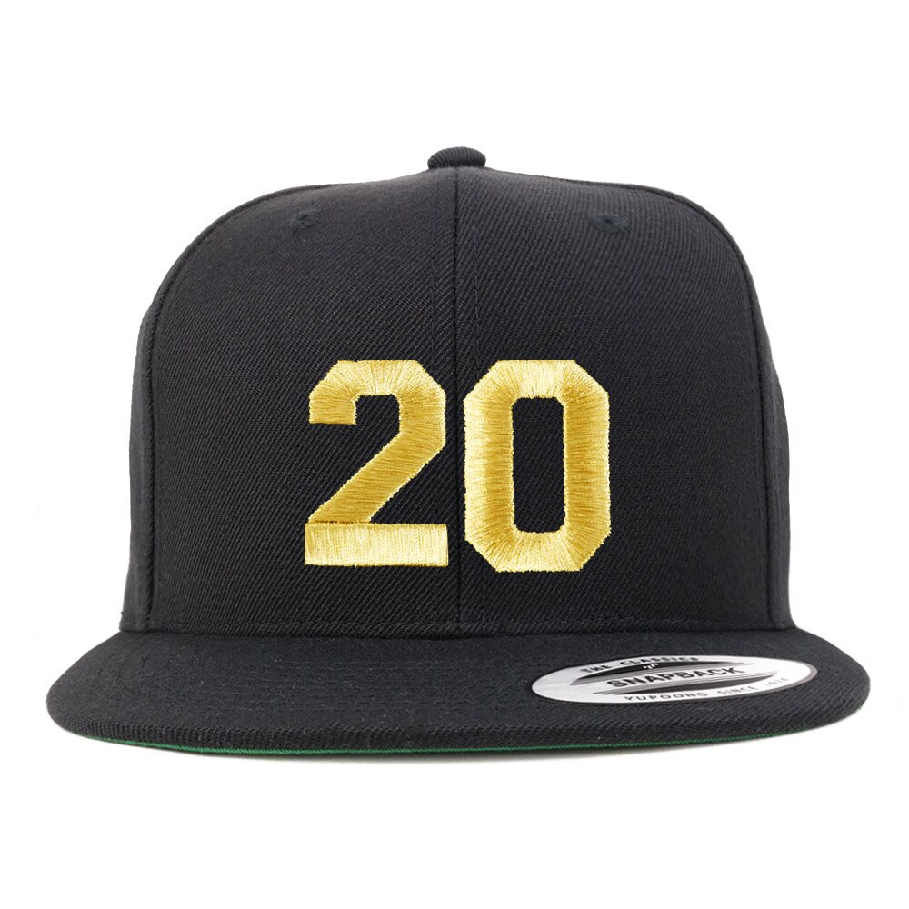 stitchfy Nummer 20 Goldfaden Bestickte Flat Bill Snapback Cap | Sf-Txt225-G-Flx-6089M von Stitchfy