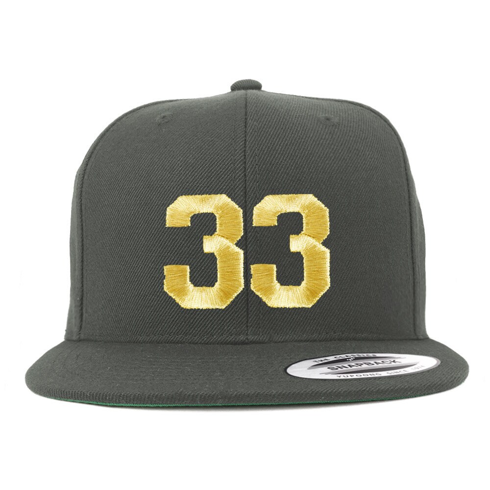 stitchfy Nummer 33 Goldfaden Bestickte Flat Bill Snapback Cap | Sf-Txt238-G-Flx-6089M von Stitchfy