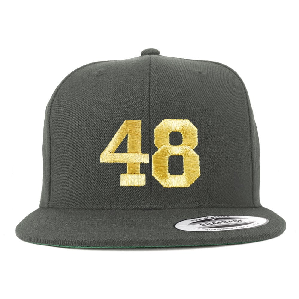 stitchfy Nummer 48 Goldfaden Bestickte Flat Bill Snapback Cap | Sf-Txt253-G-Flx-6089M von Stitchfy