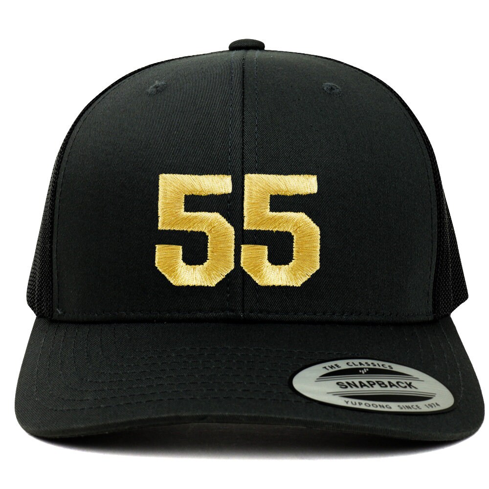 stitchfy Nummer 55 Goldfaden Bestickte Retro Trucker Mesh Baseballkappe | Sf-Txt260-G-Flx-6606 von Stitchfy