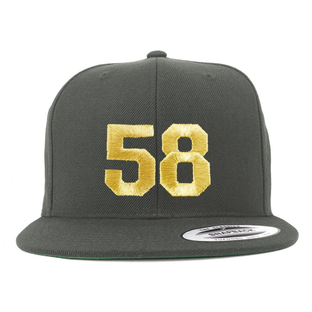 stitchfy Nummer 58 Goldfaden Bestickte Flat Bill Snapback Cap | Sf-Txt263-G-Flx-6089M von Stitchfy