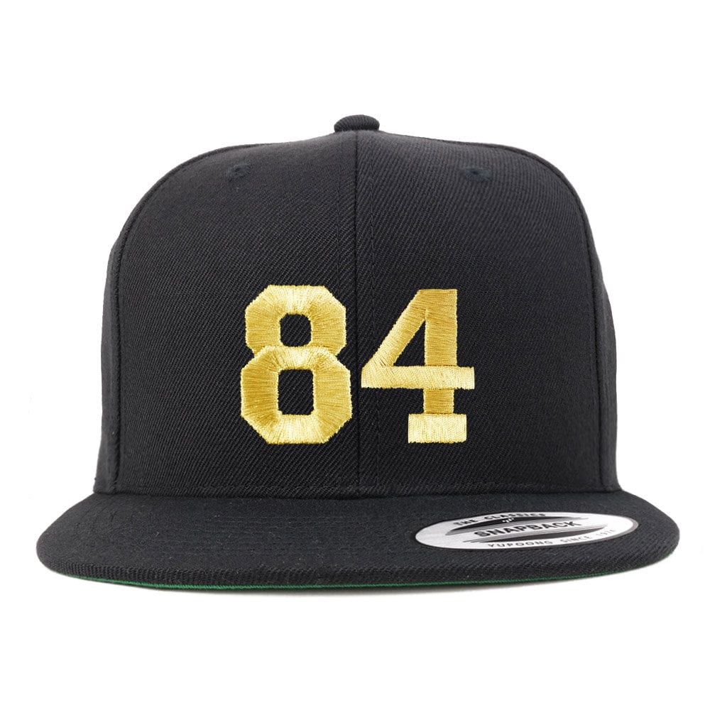 stitchfy Nummer 84 Goldfaden Bestickte Flat Bill Snapback Cap | Sf-Txt289-G-Flx-6089M von Stitchfy