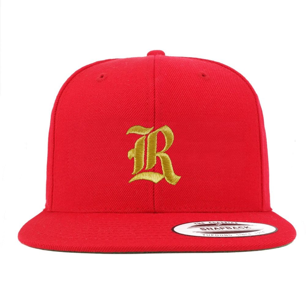 stitchfy Old English Gold R Embroidered Flatbill Snapback Cap | Sf-Txt018-G-Flx-6089M von Stitchfy