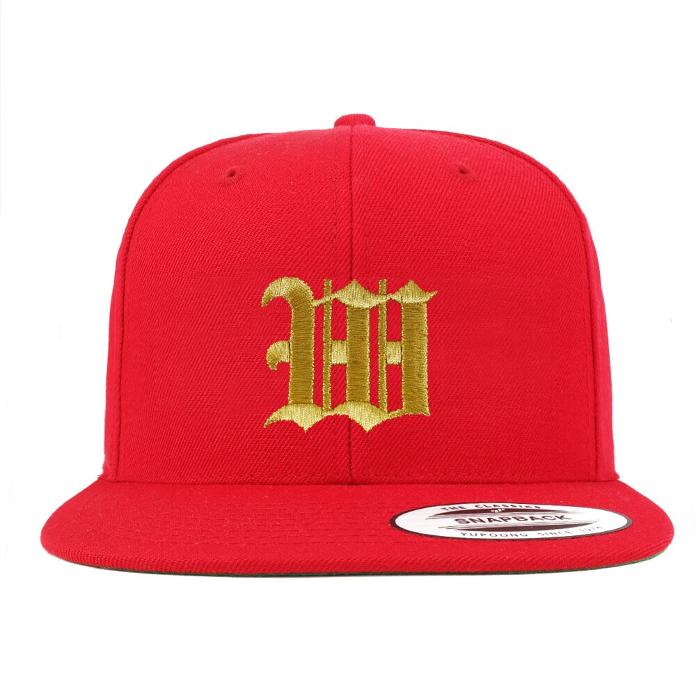 stitchfy Old English Gold W Embroidered Flatbill Snapback Cap | Sf-Txt023-G-Flx-6089M von Stitchfy