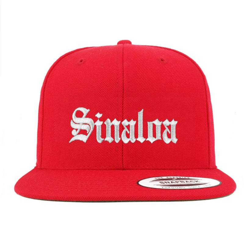 stitchfy Old English Sinaloa Weiß Bestickte Flatbill Snapback Baseball Cap von Stitchfy