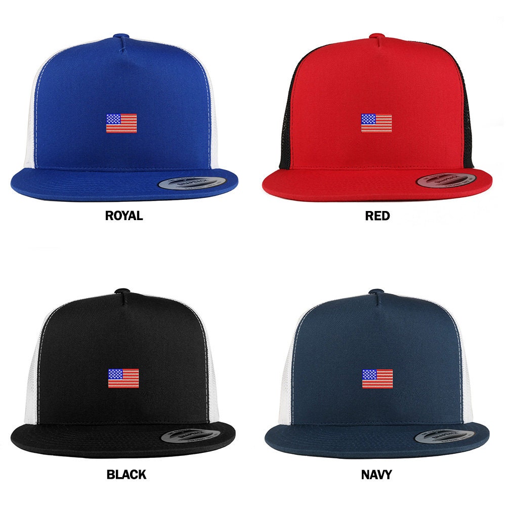 stitchfy Usa Kleine Flagge 1 Zoll Bestickte 5 Panel Flat Bill 2-Tone Trucker Mesh Cap | Sf-Log142-Flx-6006T von Stitchfy