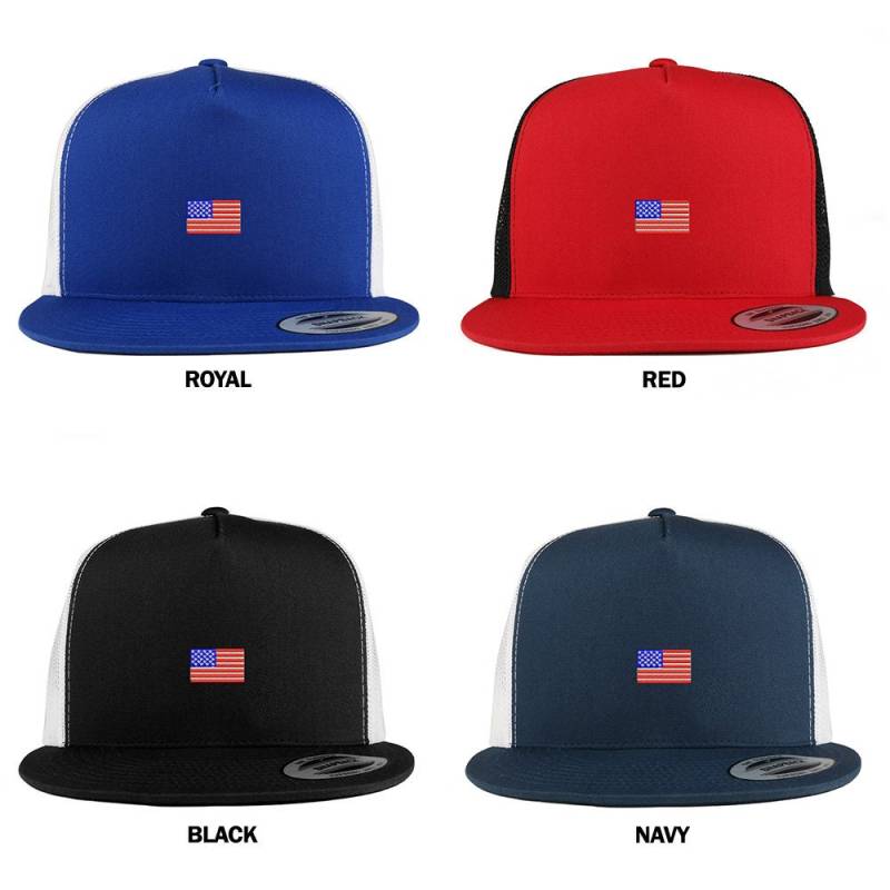 stitchfy Usa Kleine Flagge 1 Zoll Bestickte 5 Panel Flat Bill 2-Tone Trucker Mesh Cap | Sf-Log142-Flx-6006T von Stitchfy