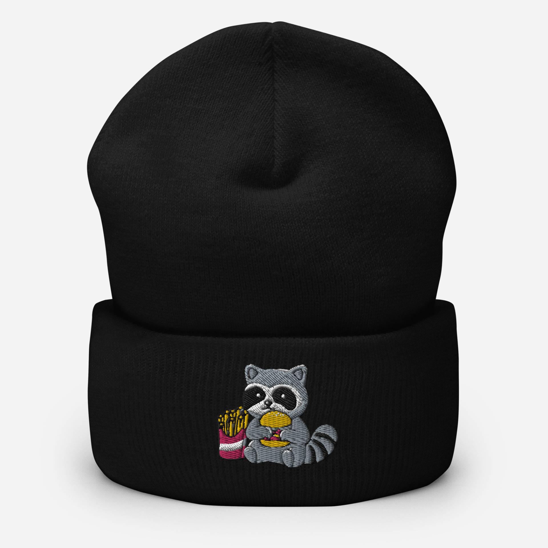 Lustige Waschbär Beanie Mütze, Fast Food Trash Panda Strickmütze Wintermütze, Unisex Warme Herbstmütze, Burger Liebhaber Geschenk von StitchinSmilesCo