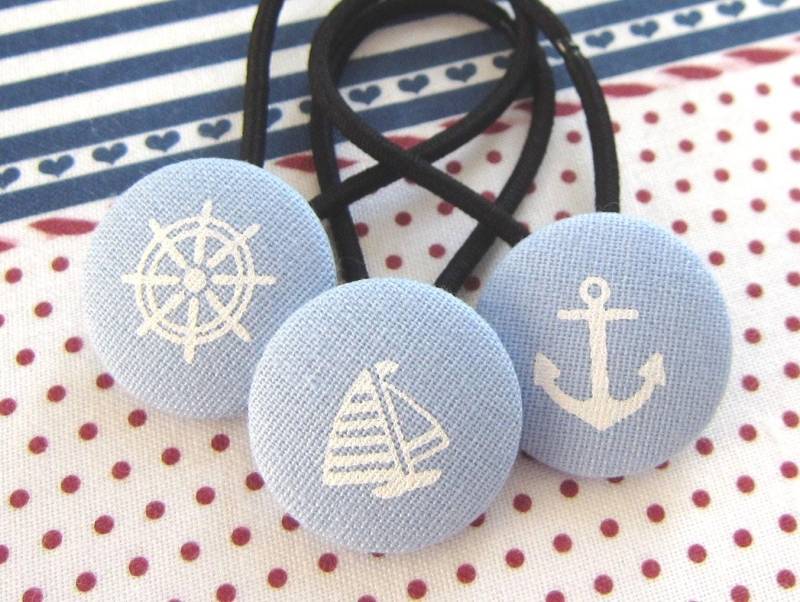 Maritimes Haargummi Set Xl - 3Er-Set Anker Segelboot Schwimmring Hellblau Weiß Geschenk Mädchen Nordlicht Hamburg Meer Alster Elbe See von StixeriaKids