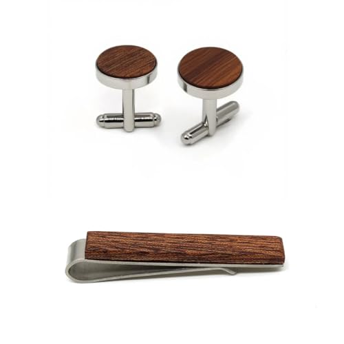 STJARNA Holz Krawattenklammer Manschettenknöpfe Set Herren Dunkelbraun Edelstahl Krawattennadel Hochzeit Schmuck von Stjarna