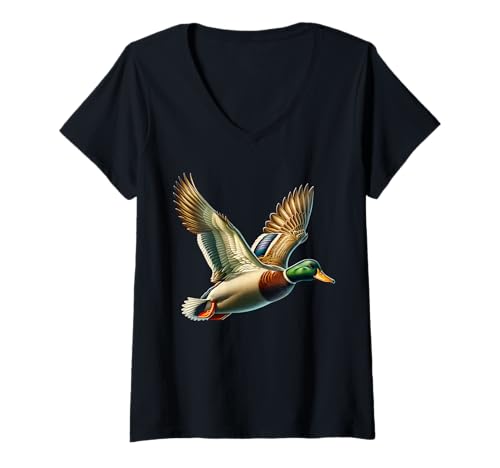 Damen Mallard Duck Stockente T-Shirt mit V-Ausschnitt von Stockente Damen Herren