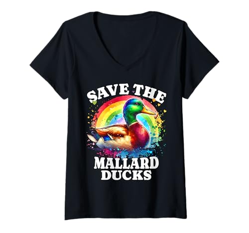 Damen Stockente Save Mallard Duck T-Shirt mit V-Ausschnitt von Stockente Designs Für Damen Und Herren