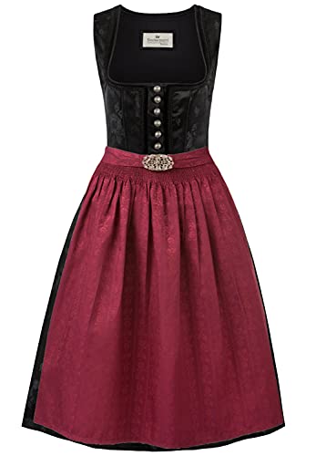 Stockerpoint Bedienungsdirndl Odette mit Schürze | Dirndl 70cm Midi | Jacquard Dirndlschürze mit Schließe (Bordeaux, 40) von Stockerpoint Dirndl