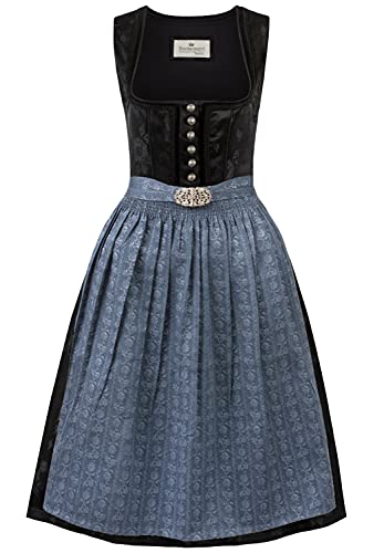 Stockerpoint Bedienungsdirndl Odette mit Schürze | Dirndl 70cm Midi | Jacquard Dirndlschürze mit Schließe (blau, 44) von Stockerpoint Dirndl