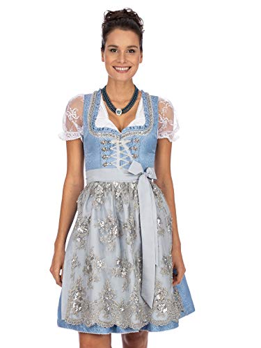 Stockerpoint Damen Dirndl Anastasia Kleid für besondere Anlässe, hellblau-Silber, 40 von Stockerpoint