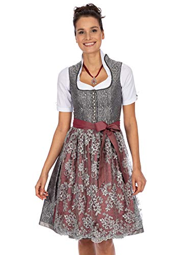 Stockerpoint Damen Dirndl Karissa Kleid für besondere Anlässe, grau-Bordeaux, 42 von Stockerpoint