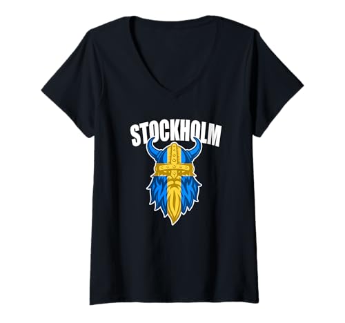 Damen Stockholm Schweden Schweden Flagge Sverige Nordische Hauptstadt Norse T-Shirt mit V-Ausschnitt Damen Stockholm Schweden Schweden Flagge Sverige Nordische Hauptstadt Norse T-Shirt mit V-Ausschnitt von Stockholm Sweden Flag Apparel