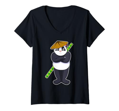 Damen Panda Stockkampf Kampfsport T-Shirt mit V-Ausschnitt von Stockkampf Kampfsport