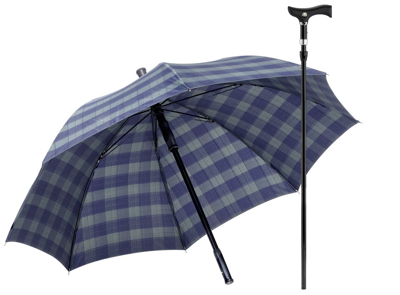 Stockshop Gehstock DUETT KARO BLAU/GRÜN Gehstock im Regenschirm, höhenverstellbar 80-83 von Stockshop