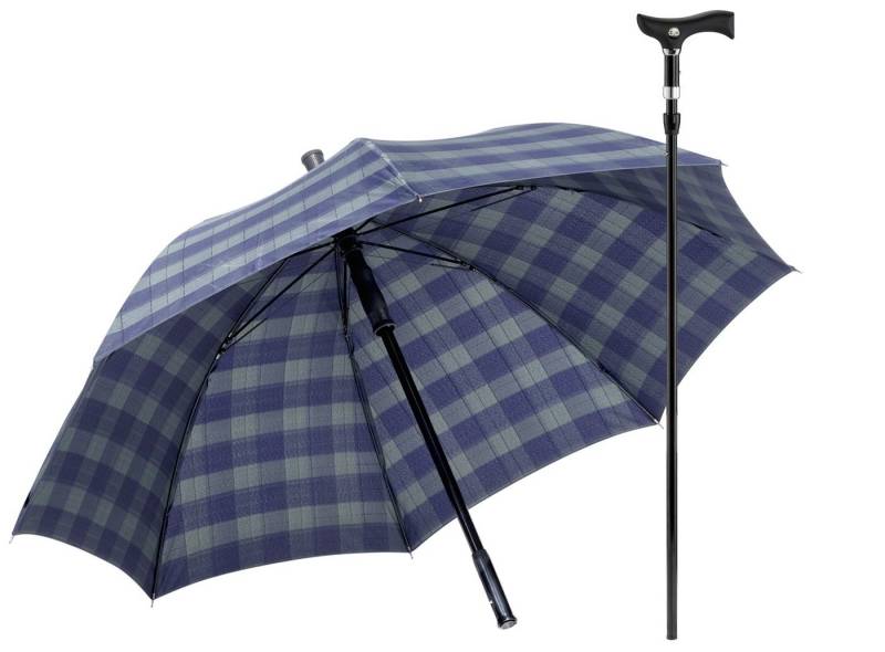 Stockshop Gehstock DUETT KARO BLAU/GRÜN Gehstock im Regenschirm, höhenverstellbar 80-83 von Stockshop