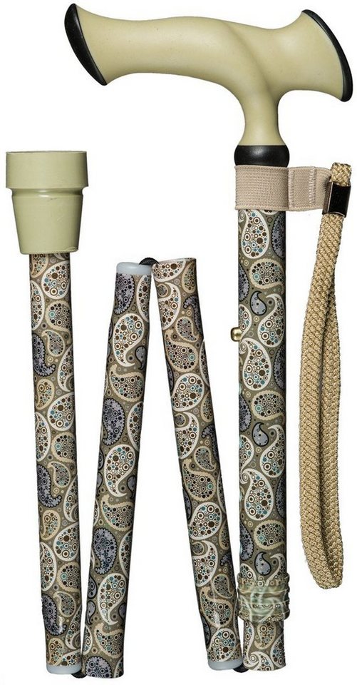 Stockshop Gehstock Faltstock SOFT ERGONOMIC, Paisley Muster grün- beige, verstellbar 85- von Stockshop