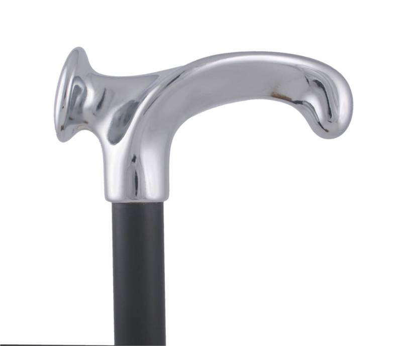 Stockshop Gehstock Gehstock AMALFI, glanzverchromter, anatomisch geformter Derbygriff aus ABS, schwarz lackierter Stock aus Buchenholz, Gummipuffer. von Stockshop