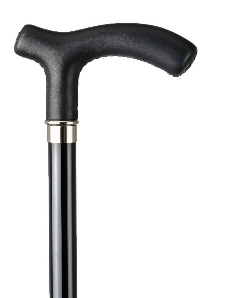 Stockshop Gehstock Gehstock BLACK LEATHER, Fritzgriff überzogen mit handgenähtem schwarz von Stockshop