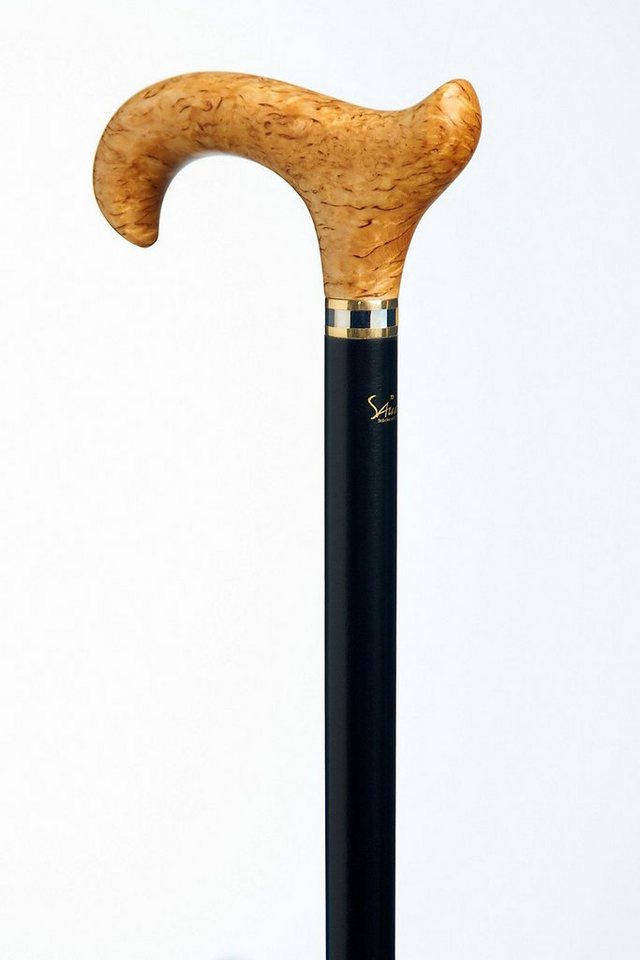 Stockshop Gehstock Gehstock MASERBIRKE, schlanker Derbygriff, Designring Messing,Puffer von Stockshop