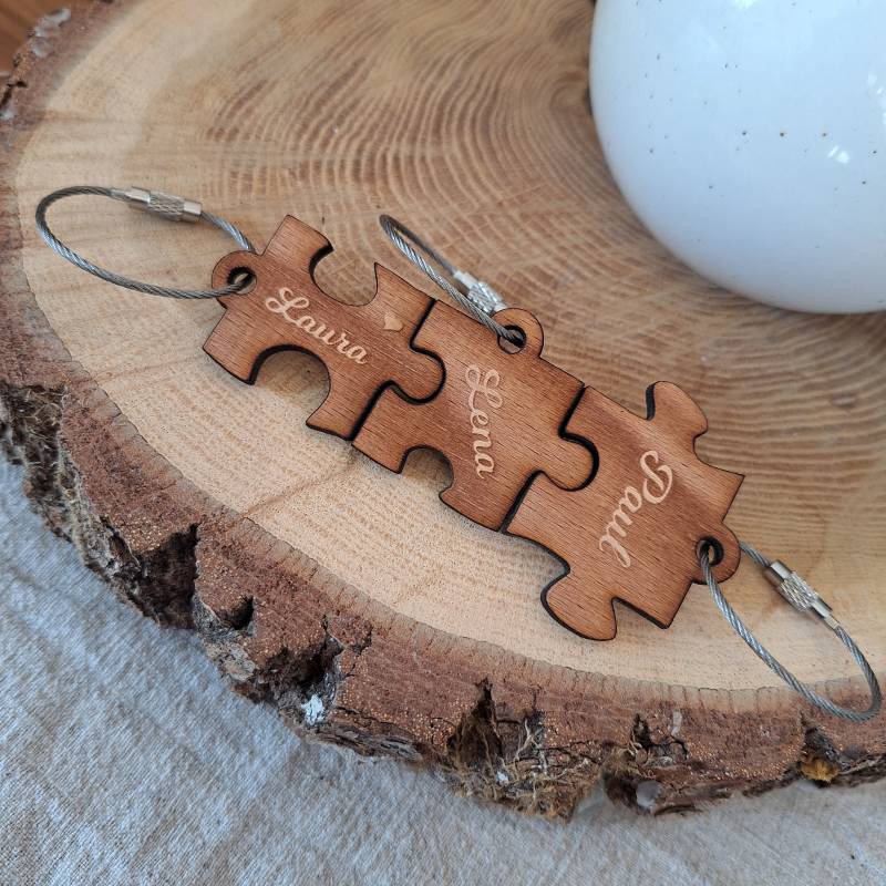Puzzle Familien-Schlüsselanhänger Personalisiertes Geschenk Holz Valentinstag Geburtstag Unikat Persönlich Liebe von Stodlshop
